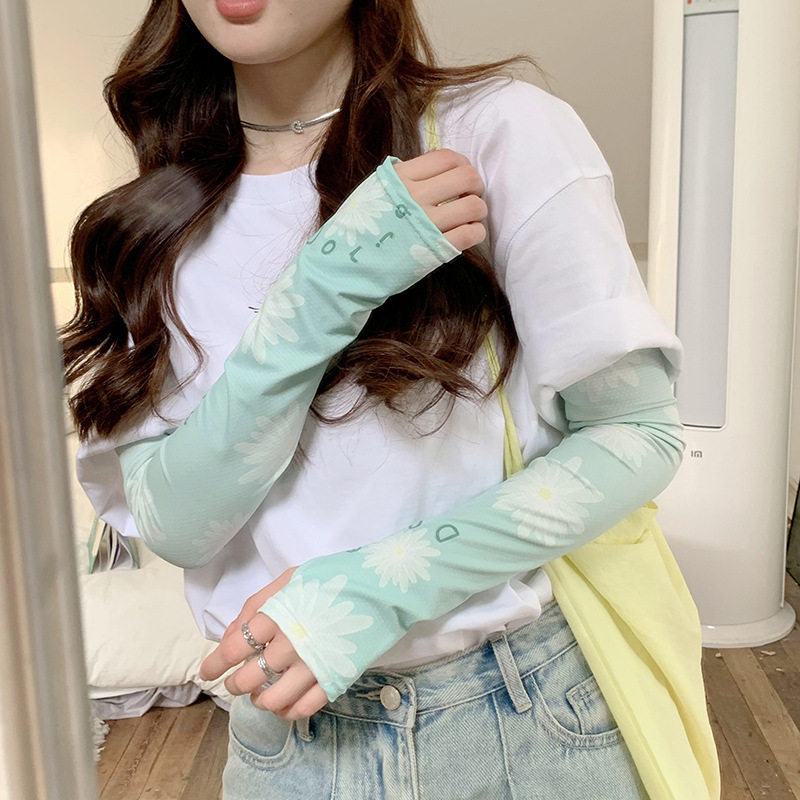 可爱网红小雏菊冰袖女款防晒袖套宽松薄款夏季夏天户外骑行开车嗮
