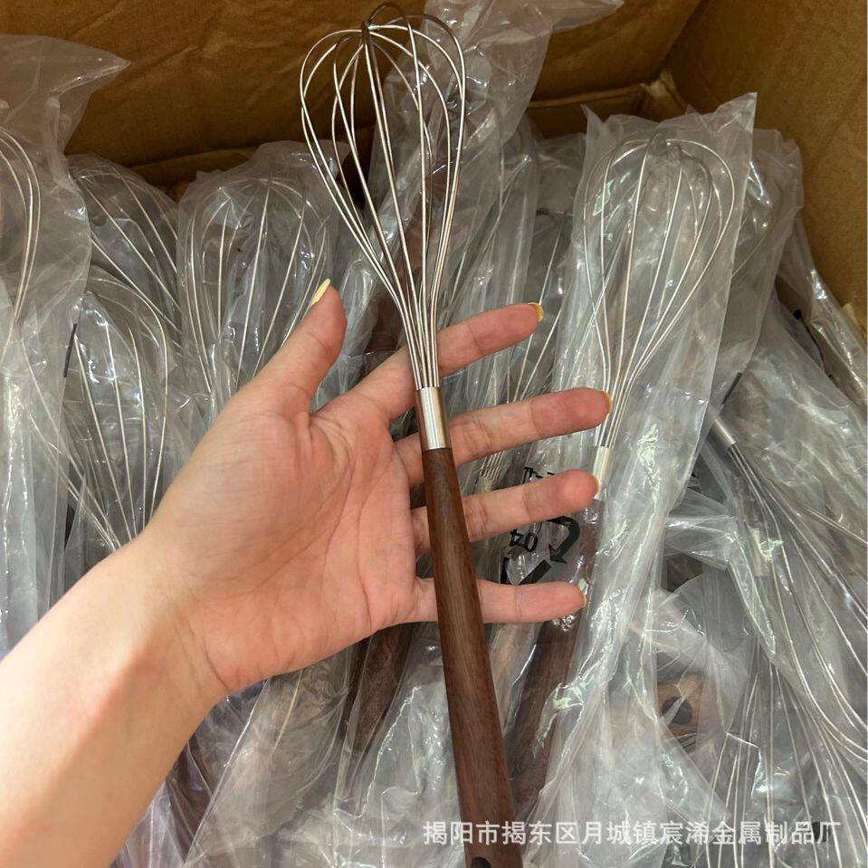 304不锈钢胡桃木打蛋器 手动鸡蛋搅拌器奶油打发器烘焙厨房小工具