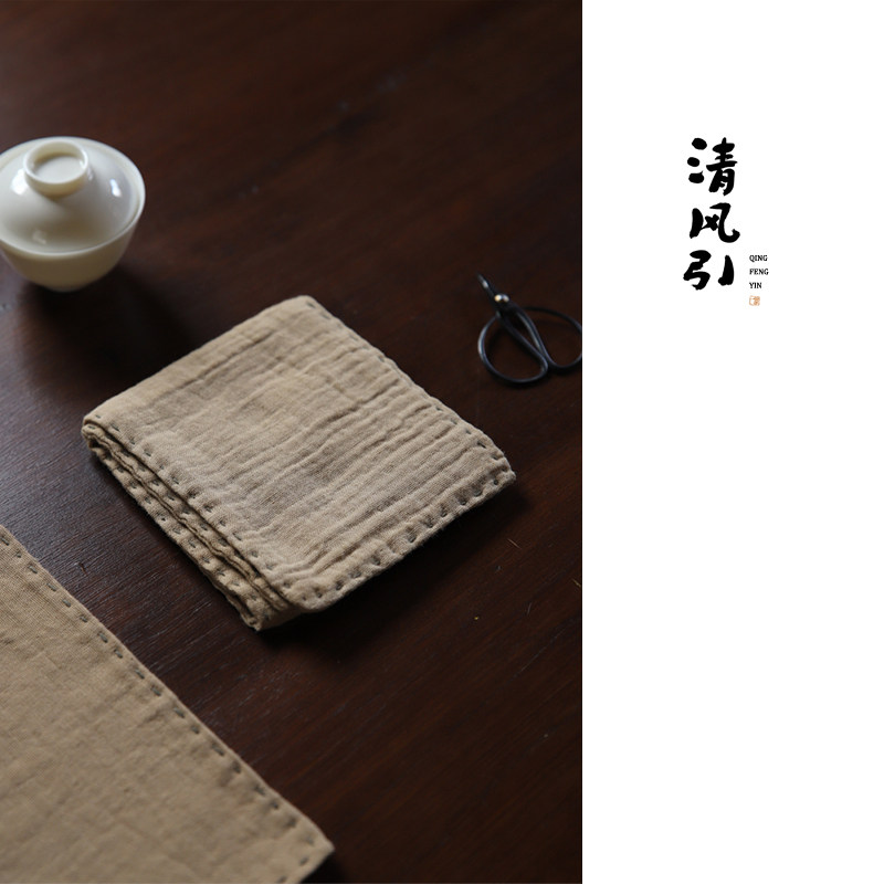 茶染茶巾手工缝制吸水茶巾