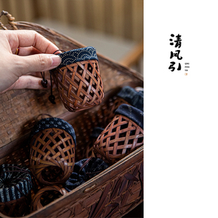 清风引小竹笼君子慈心竹杯笼茶杯收纳笼手工便携防护笼旅行茶具