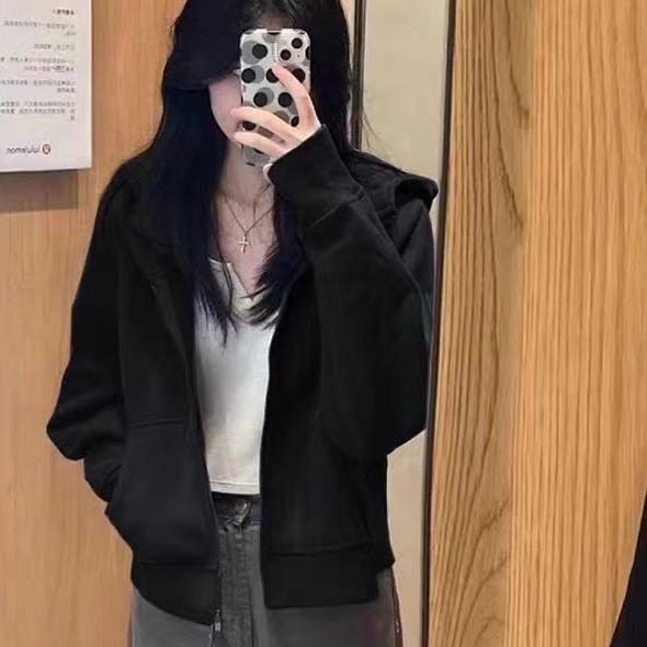 2024秋冬新款爆款美式拉炼 炼 开 衫短版卫衣女小个子穿搭连帽外