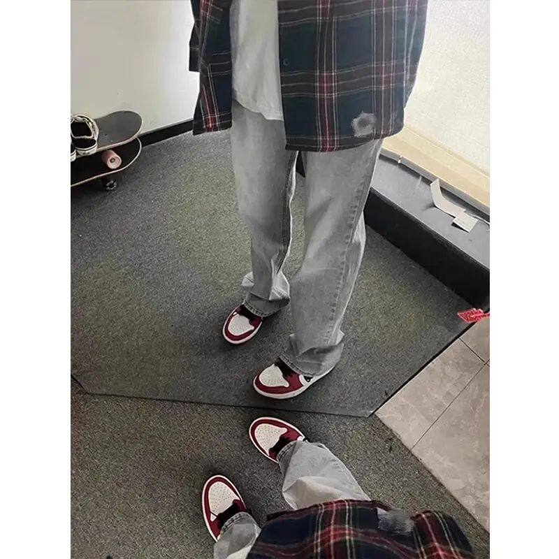 美式复古水洗烟灰色微喇牛仔裤男女款高街裤子cleanfit直筒休闲裤