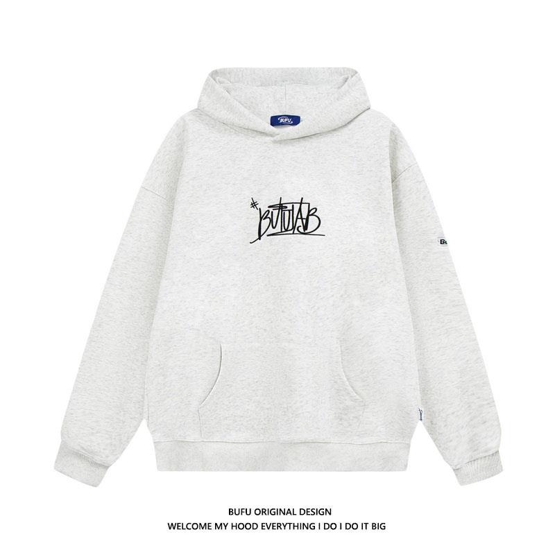 亿万少年BUFU美式国潮牌刺绣字母加绒连帽卫衣男女冬季情侣款外套