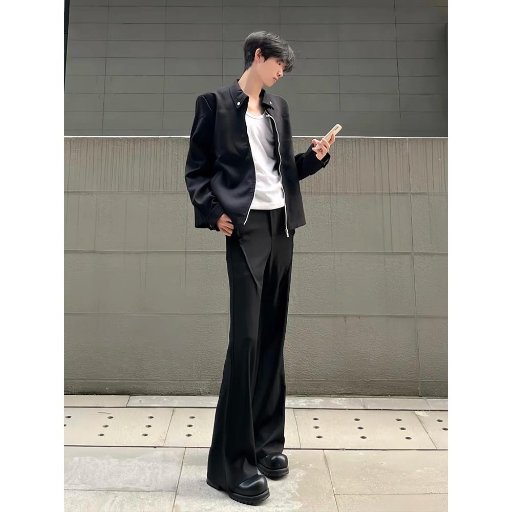 cleanfit男式微喇垂感西裤褶皱设计高级感潮流裤子男款显高微喇裤