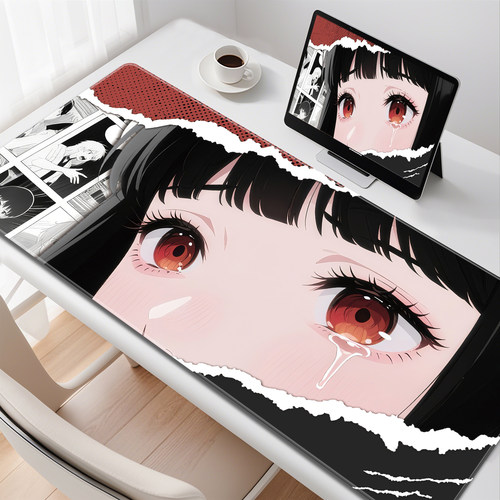 漫画鼠标垫超大号男女黑白二次元办公室电脑桌垫定制宿舍键盘垫子