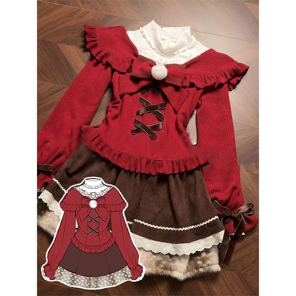 心有千千结 秋冬新款日系圣诞氛围感战袍古早蝴蝶结上衣半裙套装,女装/女士精品,时尚套装,淘宝优惠券,粉丝福利购,淘宝优惠卷