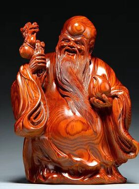 花梨木雕刻老寿星公摆件家居客厅