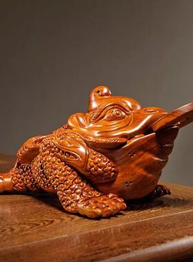 招财木雕金蟾摆件工艺品风水实木