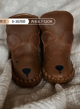 Donsje荷兰小熊款加绒学步鞋秋冬宝宝雪地靴新生儿婴儿保暖真皮靴