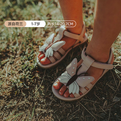 Donsje女童夏季凉鞋蝴蝶款中小童户外防滑鞋魔术贴软底真皮小皮鞋