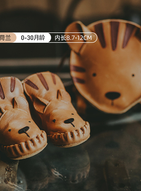 Donsje荷兰老虎款加绒学步鞋新生儿宝宝皮靴儿童秋冬真皮短靴婴儿