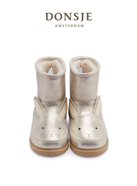 【新品】Donsje荷兰兔子款加绒儿童真皮靴公主中筒羊毛保暖靴秋冬