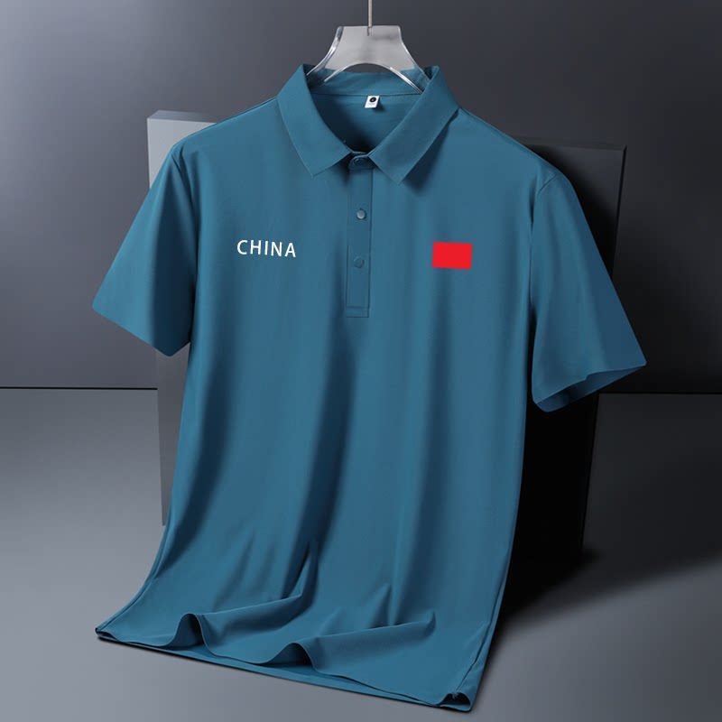 国家队短袖POLO衫男夏季新款红旗短袖衫翻领T恤吸湿排汗运动休闲