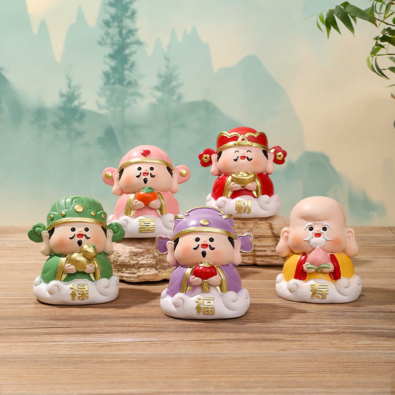 中式古风五福神仙树脂解压摆件