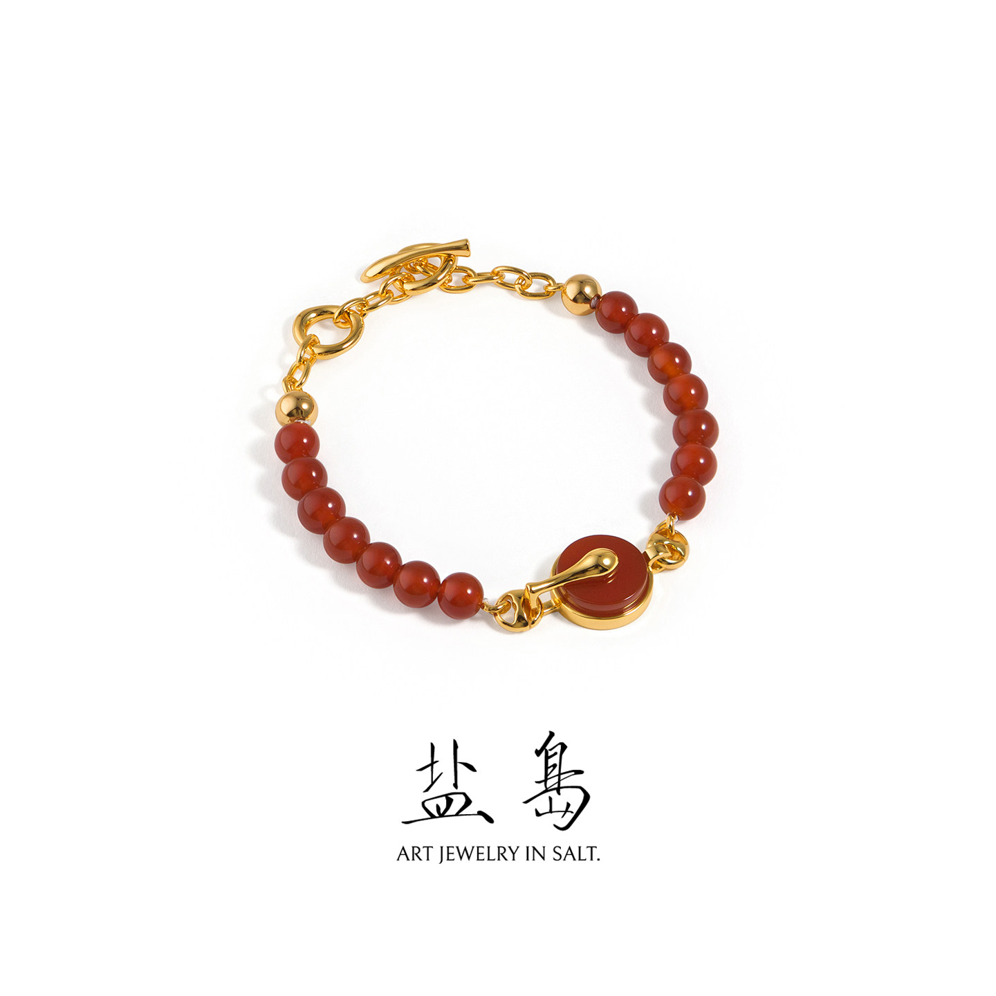盐岛平安锦鲤葫芦红玛瑙素金饰品手链本命年串珠首饰原创设计轻奢