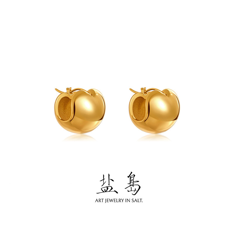 盐岛笛卡尔胖心球耳扣耳环心形金色轻奢耳圈独特高级气质素圈耳饰