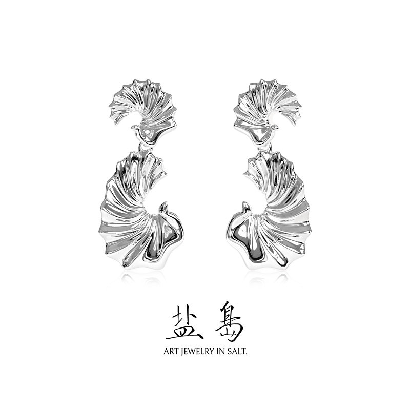 盐岛洄溯大小洄耳坠白金色中式耳环小众风轻奢高级感夸张气质耳饰