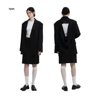 廓形宽肩oversize后背悬垂褶皱设计西装 lllgnahc 外套宽松单排扣