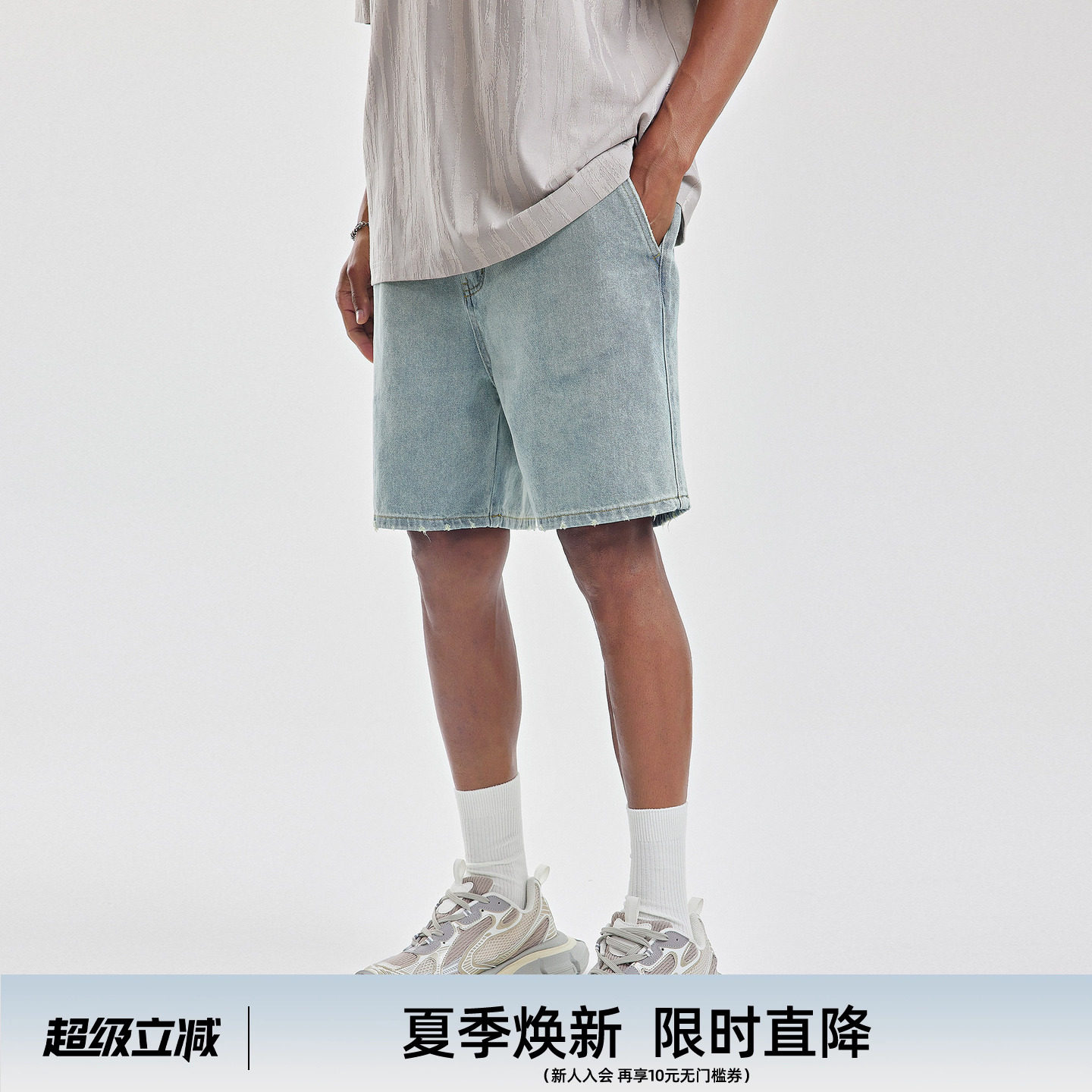 BD新款牛仔短裤男夏季薄款直筒裤子美式复古直筒休闲宽松短裤男款 - 实物图