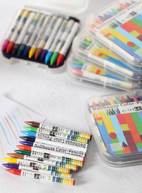 Dollhouse迷你盒装彩色蜡笔12色微缩创意场景模型 娃娃屋OB11配件