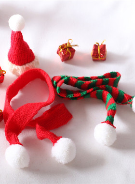 Dollhouse1:12娃娃屋模型 迷你针织帽弹力圣诞帽子礼物配围巾模型