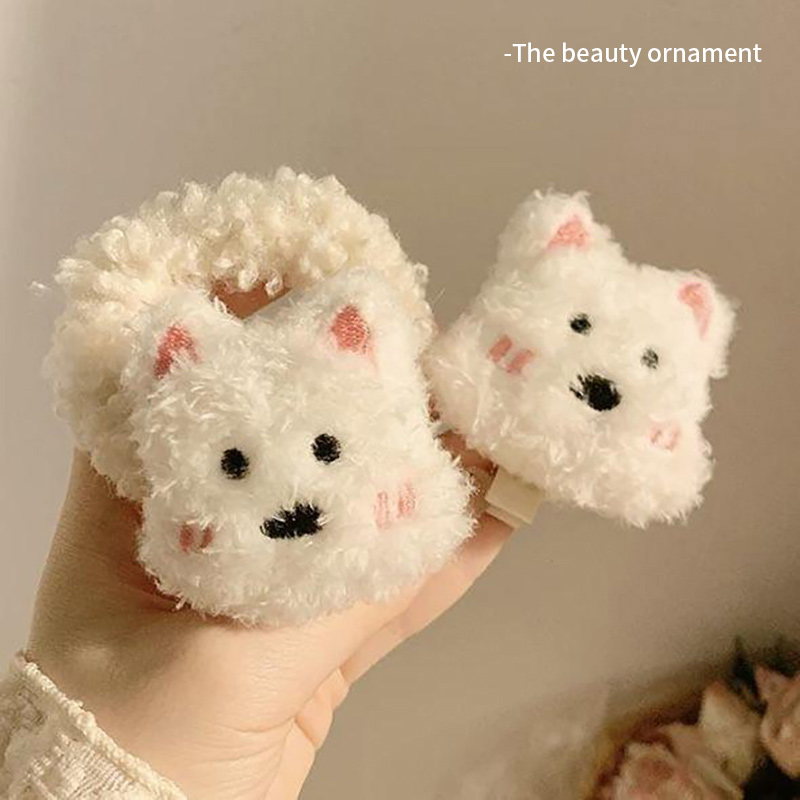 可爱卡通西高地腮红小狗发圈女秋冬毛绒丸子头发绳皮筋扎头绳发饰