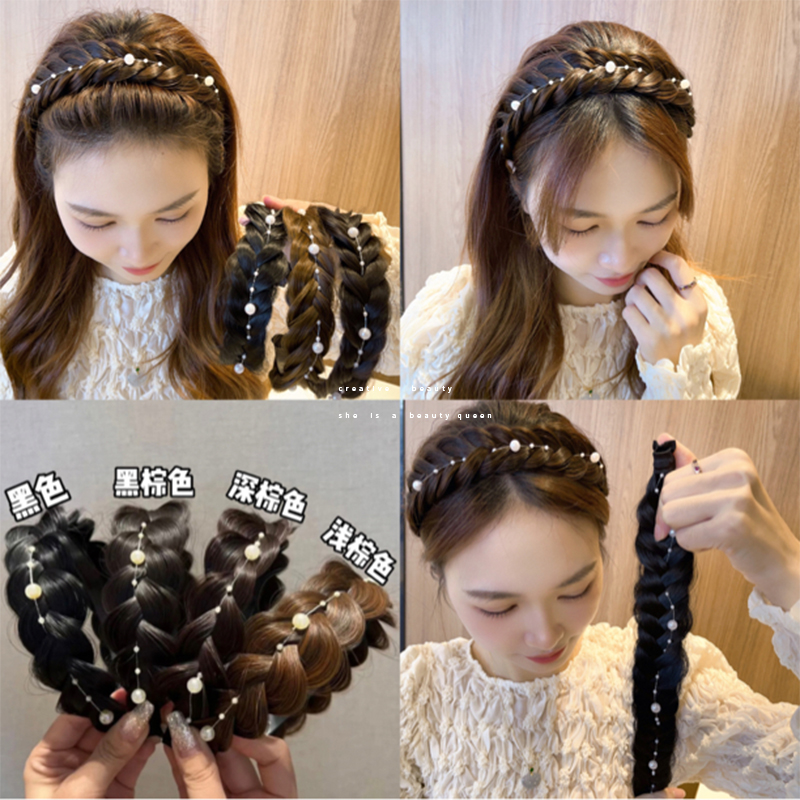 珍珠鱼骨辫假发发箍女压发头箍