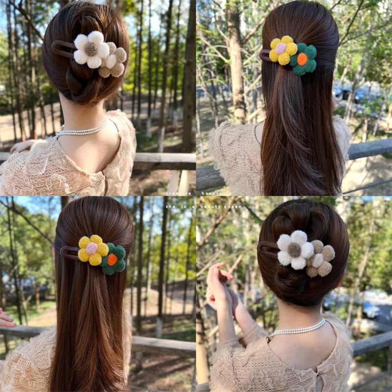 秋冬毛绒花朵鸭嘴鲨鱼夹发卡大号