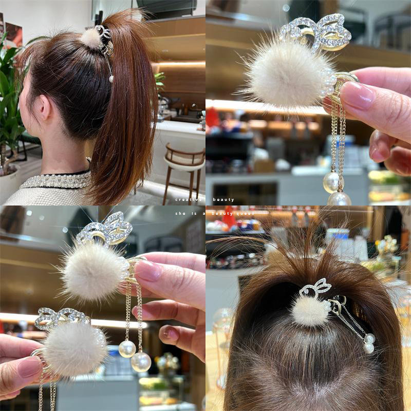 秋冬流苏兔子毛绒高马尾小抓夹固定神器半扎女后脑勺发卡发夹头饰,饰品/流行首饰/时尚饰品新,发饰,淘宝优惠券,粉丝福利购,淘宝优惠卷