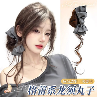 假发抓夹蝴蝶结龙须丸子头2025新款马尾半扎发夹短发过渡期假发苞