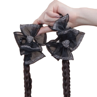 新中式爱心水钻蝴蝶结假发麻花辫子抓夹女侧边马尾显发量半扎发夹