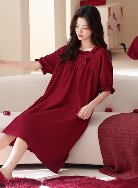 红色纯棉睡衣女夏季短袖2026年公主风本命年睡裙可外穿马年家居服