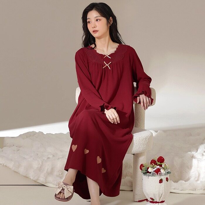 红色睡衣女春秋款长袖结婚新婚长裙马年本命年送闺蜜甜美可爱家居