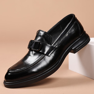 夏季新款男士皮鞋透气真皮乐福鞋商务休闲软底全头层牛皮镂空男鞋