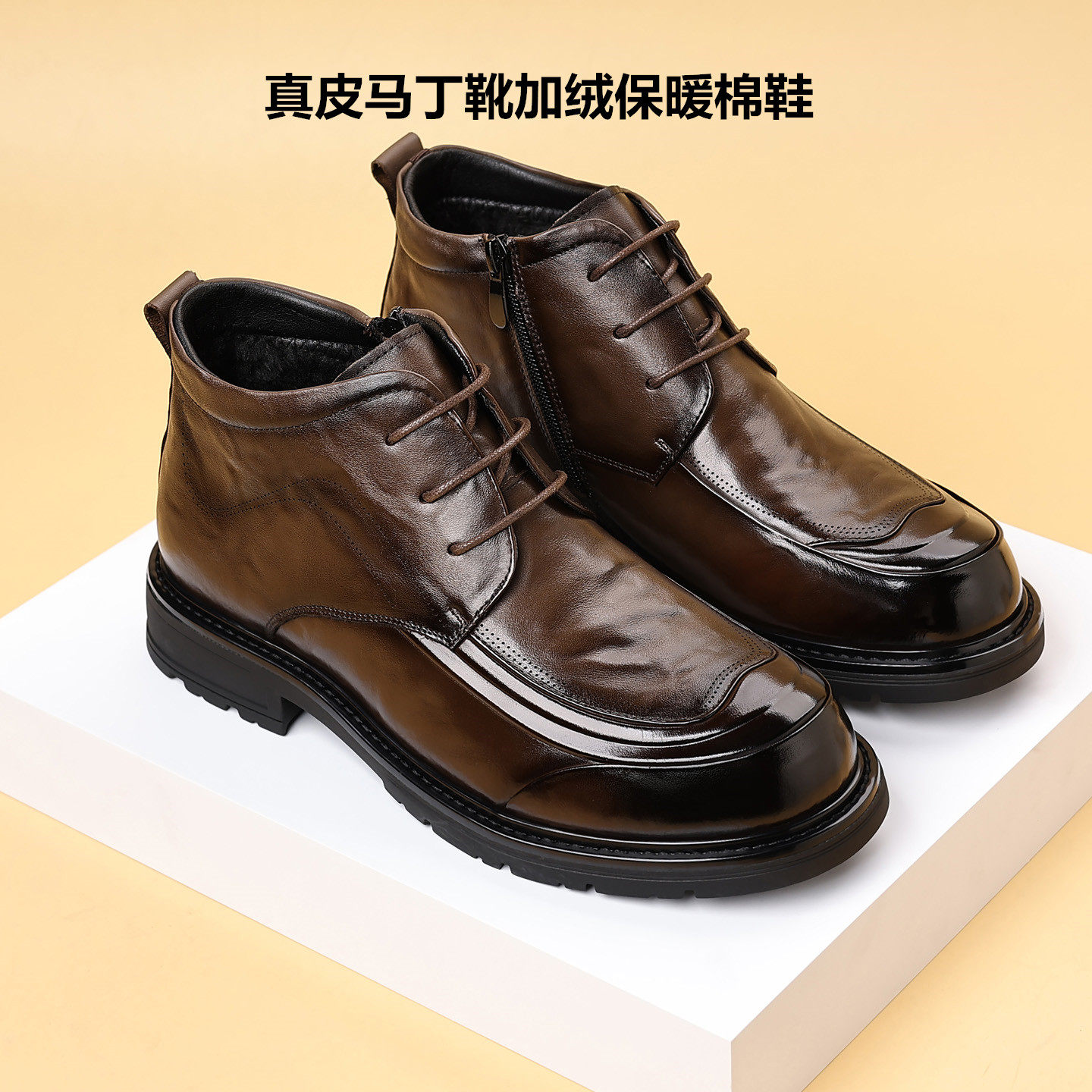 马丁靴男款2025新款低帮商务真皮加绒男鞋轻便软底棉靴马丁皮鞋冬