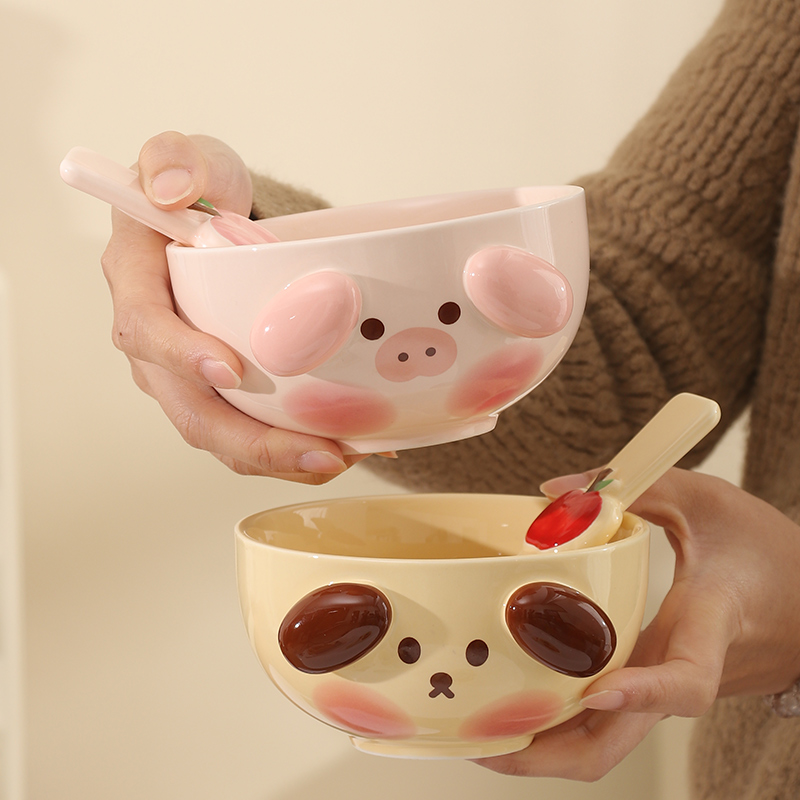 儿童陶瓷碗可爱早餐碗燕麦杯甜品沙拉碗家用网红高颜值宿舍用学生