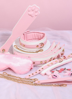 幻音坊unicorn：粉白项圈牵引绳手拍子眼罩s六件套m工具套装道具