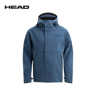 HEAD海德牛仔染色休闲夹克2024春季 新款 蓝色运动保暖连帽外套男