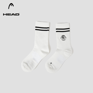 款 袜子25秋季 HEAD海德条纹撞色一双装 网球运动中筒袜 男女同款