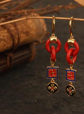 一生安官方旗舰店梵音耳坠天然朱砂耳钉纯银镶嵌 节 日 礼物