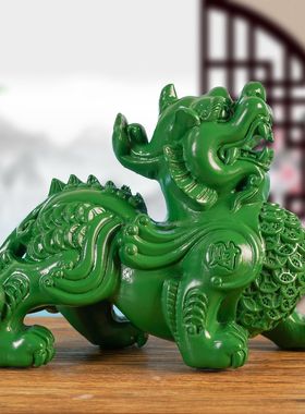 绿色实木雕刻钱貔貅实木客厅摆件家居皮丘木质店铺开业送礼品礼物