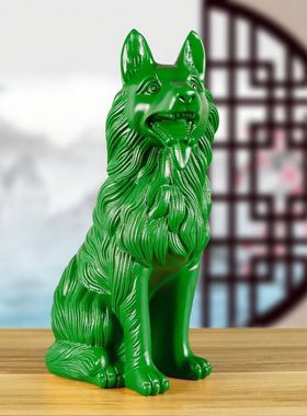 绿色实木雕狗摆件大号根雕狼狗旺财生肖红木工艺品实木质雕刻礼品