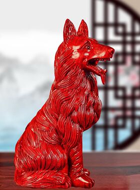 红花梨木雕狗摆件大号根雕狼狗旺财生肖红木工艺品实木质雕刻礼品