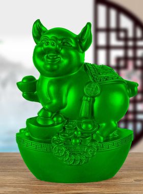 绿色木亥猪实木雕刻十二生肖摆件元宝猪家居木雕红木工艺品送礼品