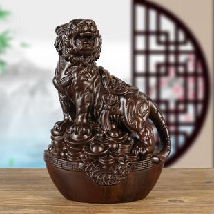 黑檀木寅虎实木雕刻十二生肖摆件元宝老虎家居木雕红木工艺品礼品
