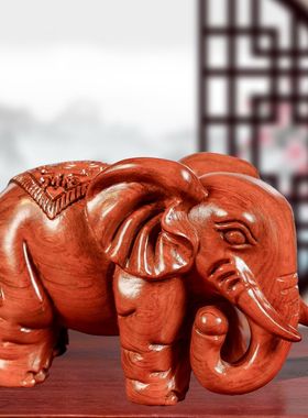 定制花梨木雕刻实木大象摆件吸水象工艺品办公家居客厅开业送礼品