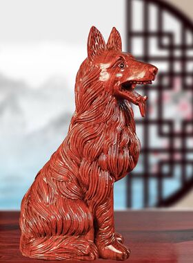 花梨木雕狗摆件大号根雕狼狗旺财生肖红木工艺品实木质雕刻送礼品