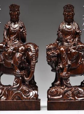 实木普贤文殊菩萨黑檀木实心实木花梨木免鉴真假佛像菩萨