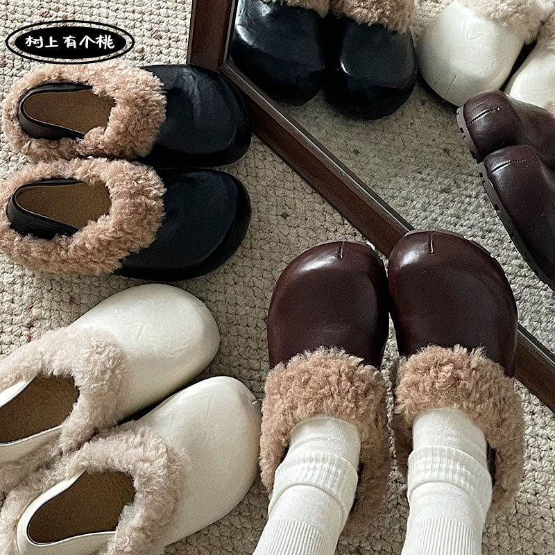 树上有个桃毛毛半拖鞋女保暖棉鞋