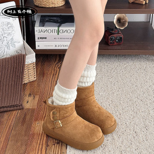子 百搭加绒加厚勃肯棉鞋 树上有个桃复古厚底雪地靴女2025冬季 新款